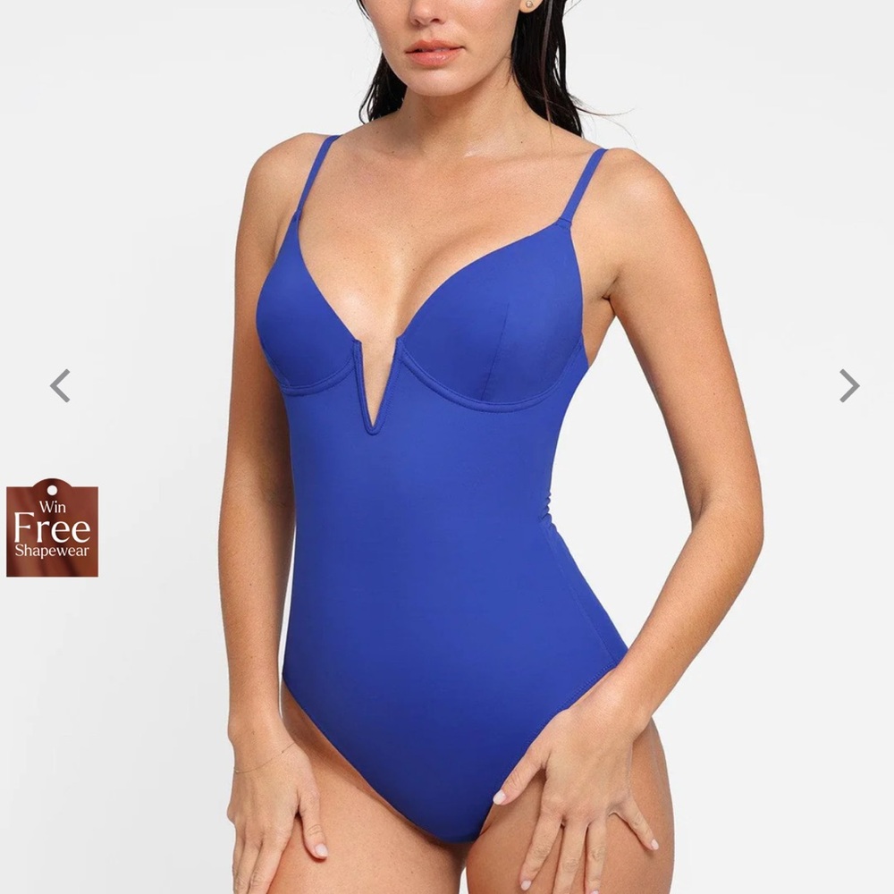 Shapewear Blue V-Neck One Piece Swimsuit